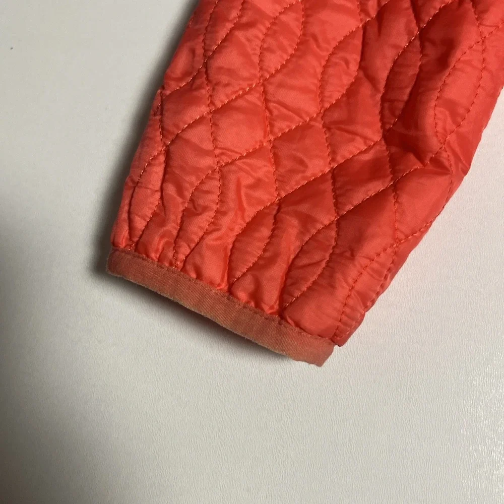 Lands‎ End Primaloft Quilted Jacket Orange Coral Full Zip Mock Neck Size M 10-12